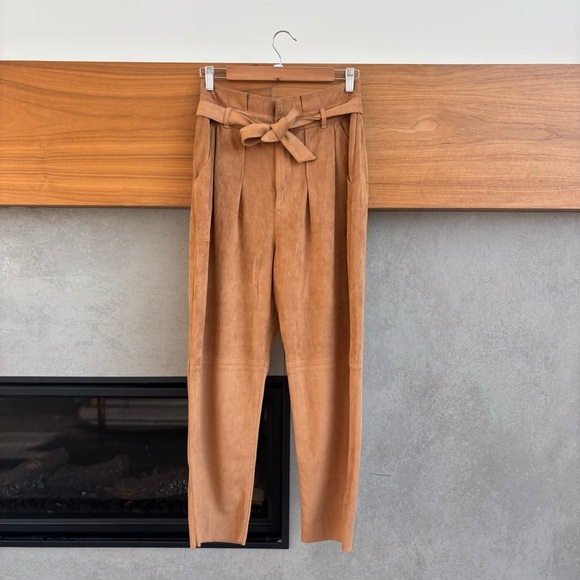 FREE PEOPLE CAMEL NIGHTFALL VEGAN FAUX SUEDE TIE HIGH-WAISTED PANTS, SIZE 6 - Picture 3 of 13
